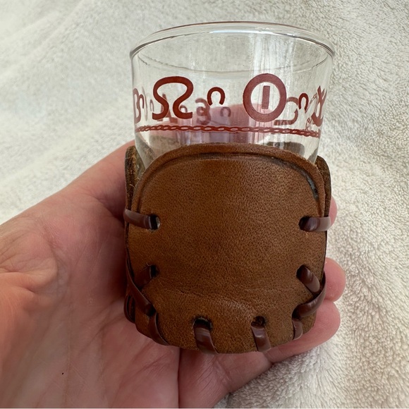 Western Style Shot Glass with Leather Holder - Picture 2 of 7